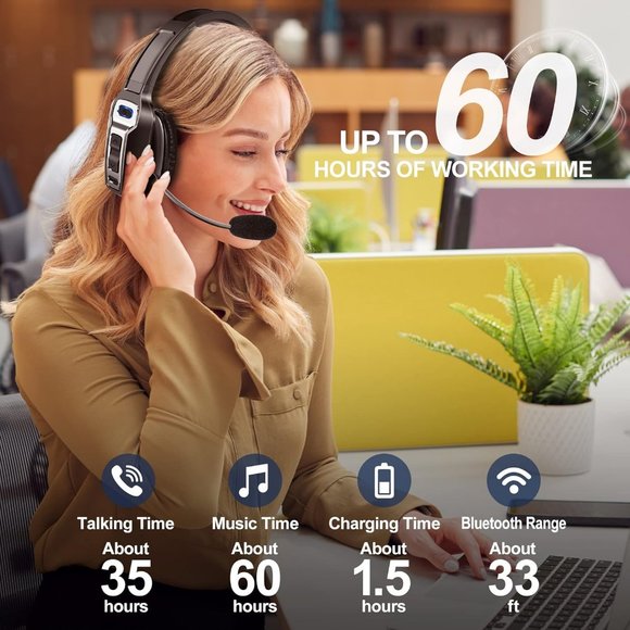 BlackV5.2 Wireless Headset with Upgraded Microphone AI Noise Canceling Headphone - Picture 6 of 7